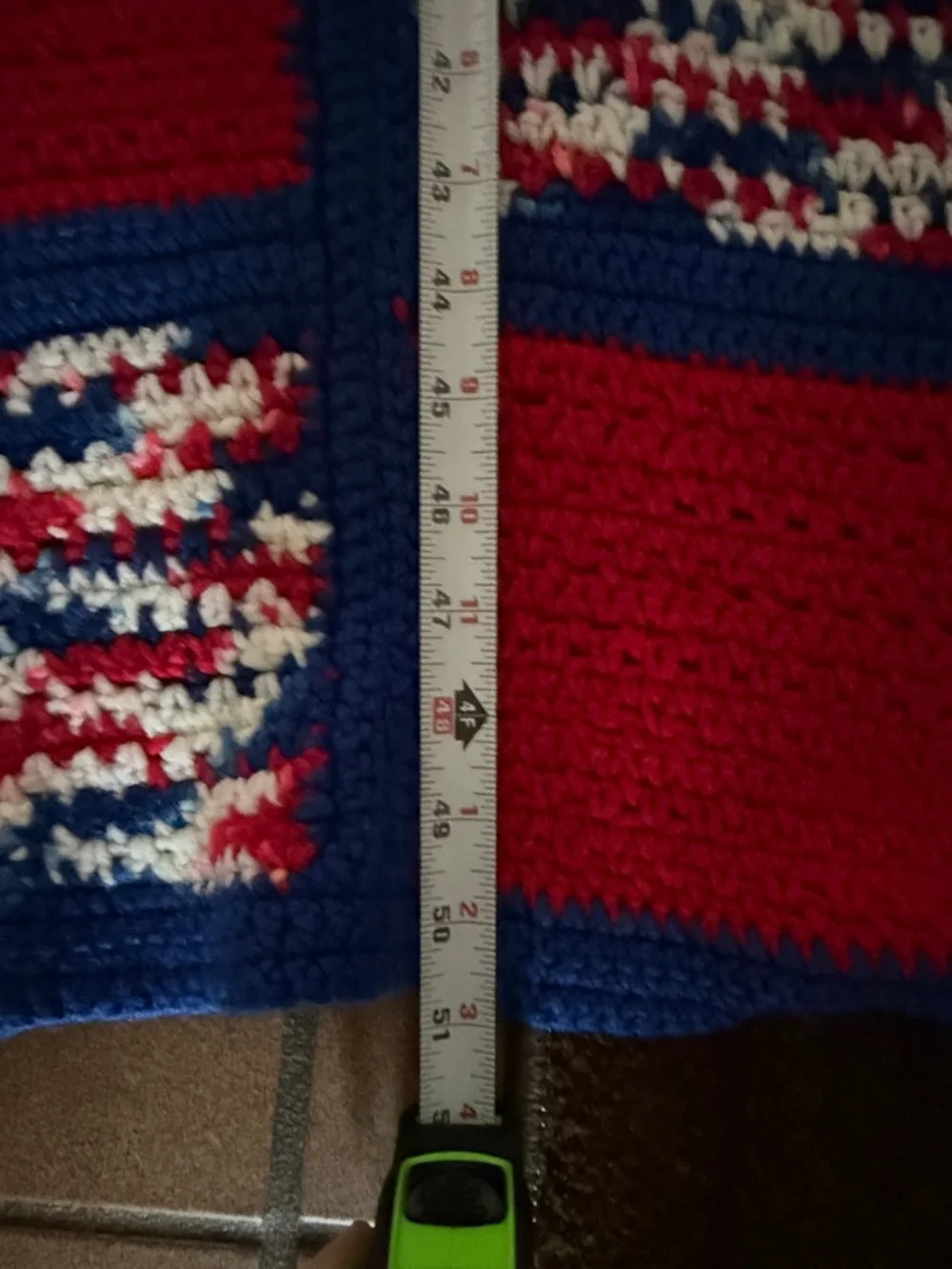 Granny Square Afghan Crochet Blanket Red White Blue USA American Boho Patriotic